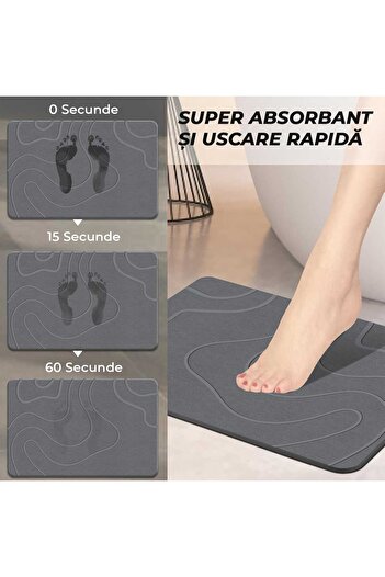 Elindor Universal Diatomite Bath Mat Modern, Non-Slip, Fast Absorbent, Elegant, 60 x 40 cm, Gray