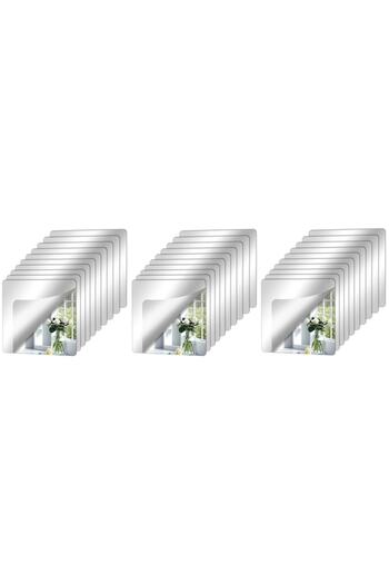 eZmart Set 30 Oglinzi Decorative Acrilice Autoadezive, Model Patrat, Argintiu, 15x15 cm,