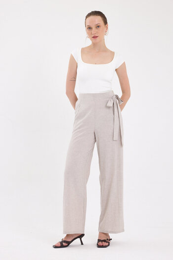 Rays Beige Side Tie Detailed Palazzo Women's Trousers 4779A