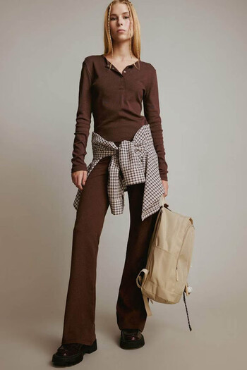 DeFacto Coool Fitted Basic Plain Rib Brown Women's Long Sleeve T-Shirt E7680Ax/Bn539