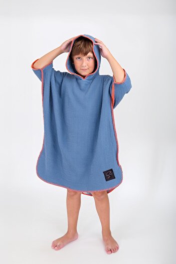 serenıa Lino 4 στρώσεων Muslin Poncho Indigo 6/8
