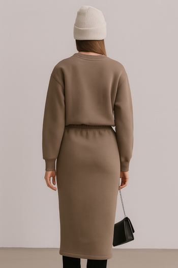 npLStore Women's Sweatshirt - Bottom and Top Double Set with Slit Skirt Detail