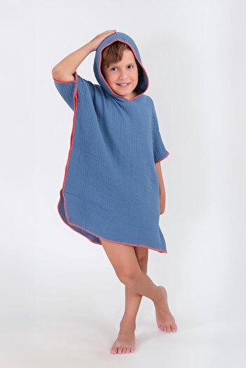 serenıa Lino 4 στρώσεων Muslin Poncho Indigo 6/8