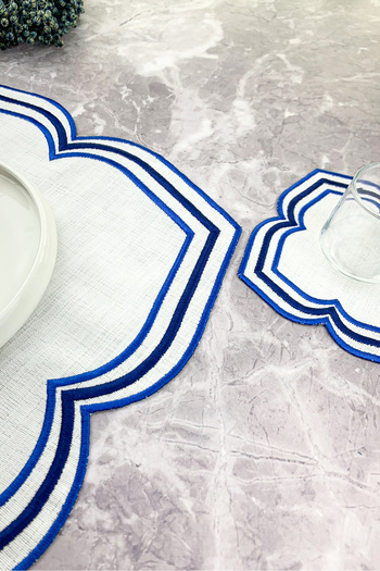 WEARE2 Blue Navy Blue Colored Moonrise Embroidered 2 Piece Set (1+1) American Service and Cocktail Napkin