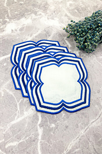 WEARE2 Blue Navy Blue Colored Moonrise Embroidered 4-Piece Cocktail Napkin