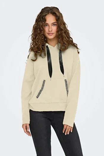 ONLY Women's Onlfancy Hooded Kangaroo Pocket Sweatshirt 15303838 Ecru