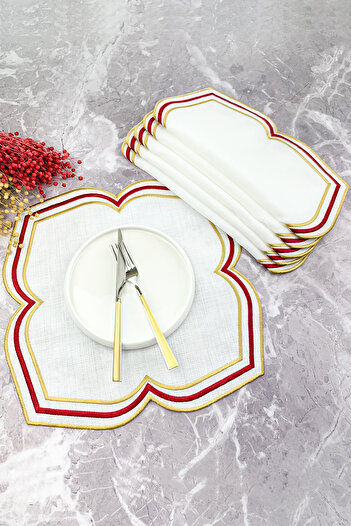 WEARE2 Burgundy Gold Colored Moonrise Embroidered 6 Pieces American Service