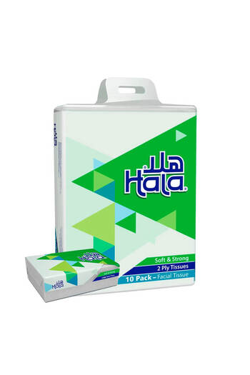 Hala Facial Tissues pack of 10 boxes, 160 Sheets X 2Ply, White