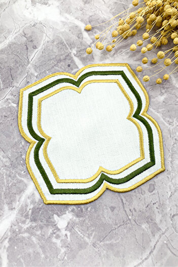 WEARE2 Khaki Gold Colored Moonrise Embroidered Cocktail Napkin