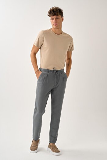 ALEXANDERGARDI Regular Fit Elastic Waist Linen Trousers