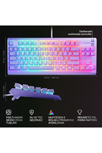 SteelSeries Apex 3 TKL RGB Suya ve Toza Dayanıklı Türkçe Gaming Klavye – Lila