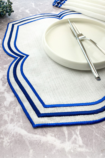 WEARE2 Blue Navy Blue Colored Moonrise Embroidered 6 Pieces American Service