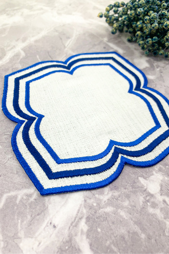 WEARE2 Blue Navy Blue Colored Moonrise Embroidered Cocktail Napkin