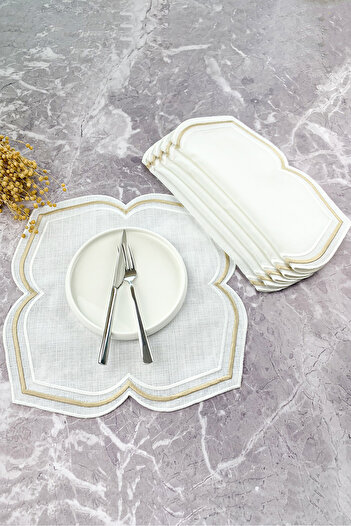 WEARE2 White Beige Colored Moonrise Embroidered 6 Pieces American Service
