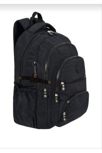 VESSARA Luxury Crinkle Fabric High School and Middle School Backpack with Monkey Keychain Gift