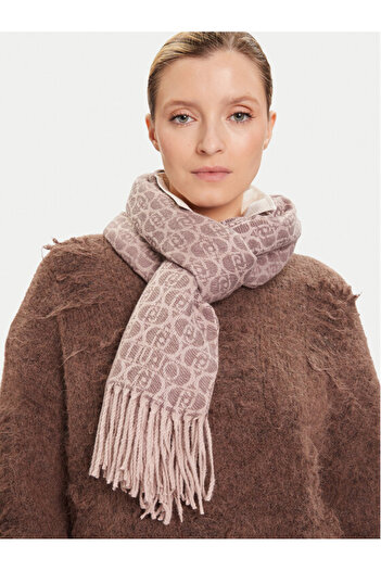 Liu Jo Women's All over Monogram Logo Tassels on the Edges Pink Shawl & Scarf & Foulard 2f5018t0300-71105