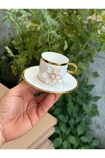 Hediye Köşkü 6 Kişilik Lüks Porselen Çiçekli Kahve Takımı