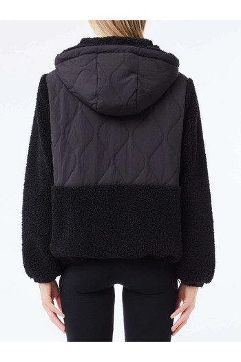 Liu Jo Women's Regular Fit Hooded Wool Detailed Quilted Patterned Black Coat Tf5048E0912-22222