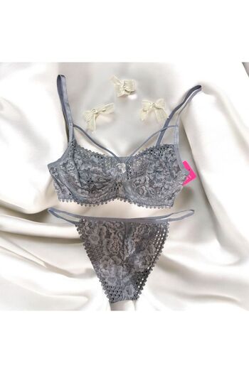 Tendora Stoned Lace Underwire & Non-Cup Drawstring Bra Set