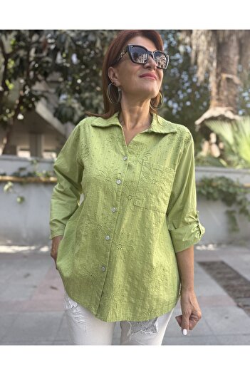 DenizEge Italian Brode Collar Shirt Pistachio Green