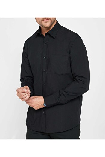 nightblack Battal Large Size Single Pocket Long Sleeve Ironable Dakron Men's Shirt