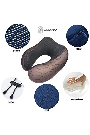 SUMAKA Brown Travel Pillow Memory Foam Neck Pillow, Comfortable & Breathable Cover (Brown)