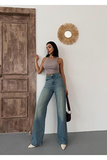 Zeo Basic Women's Wide-Leg High Waist Wide-Legged Jeans Blue Tint