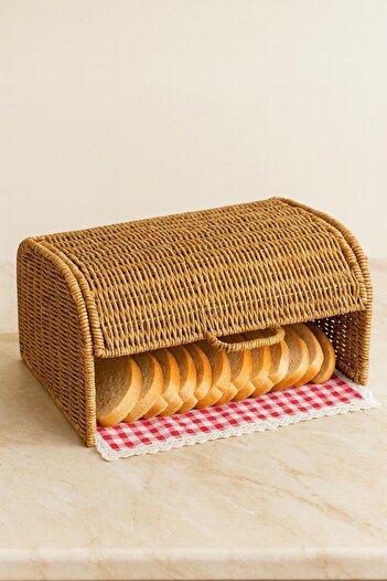 Sezka Life Natural Knitted Wicker Bread Box Basket Spice Rack Bread Basket Organizer Bread Box