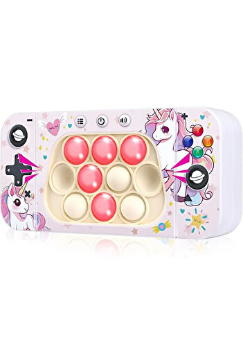 miraza Jucarie Pop It Tip Consola, Model Unicorn, Butoane Iluminate, Joc Educativ, Antistres, Roz