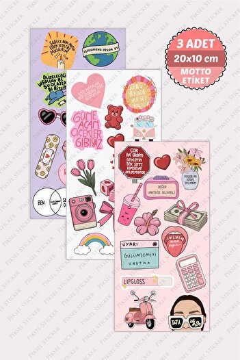 Piksel Grafik Motto 3 Page Sticker Set - Laptop Notebook, Water Bottle, Agenda Sticker