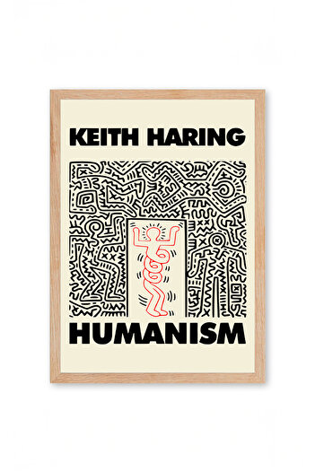 Push Studio Keith Haring Hümanism - Doğal Ahşap Çerçeveli Tablo - Art Collection