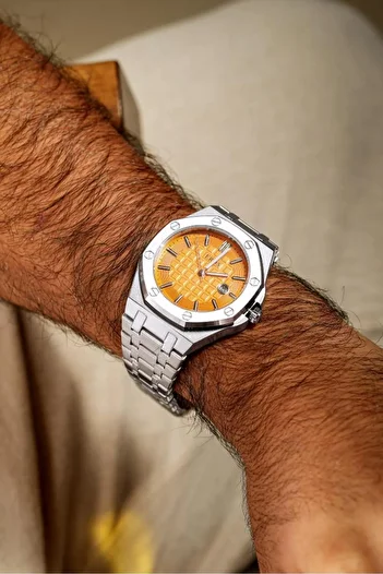 Eros Men's Silver Watch with Yellow Dial