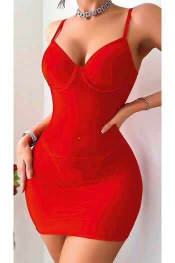 SiaLess Lingerie Women's Metal Ring Strap Lycra Mini Tulle Garter Suit Lace Nightgown