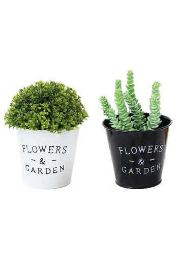 miraza Set 2 ghivece de flori, stil rustic-chic, plastic, 13×12 cm, alb/negru