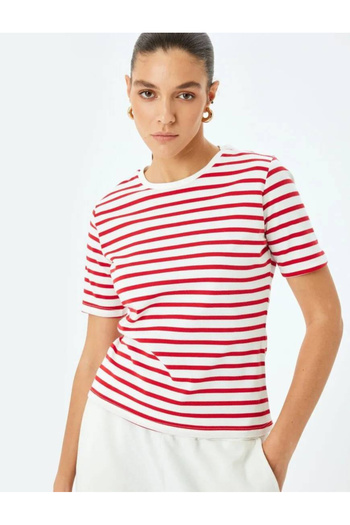 Koton Cotton Crew Neck Short Sleeve Striped T-Shirt