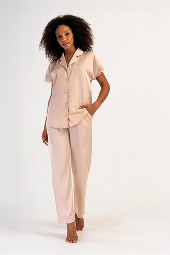 lacelove Premium Satin Dowry Women's Pajama Set – Korean Silk Texture, Lace Detail, Gift Box