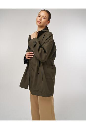 KYR Stand Collar Short Trench Coat Dark Khaki