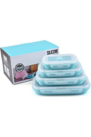 erorex Collapsible Silicone Food Storage Containers Airtight Lids, Set 4 Stacking Container, Microwave