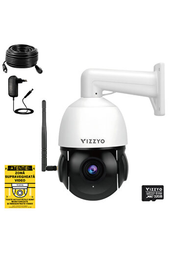 vizzyo Supreme Pro Surveillance Camera, 8 MP, 18X Optical Zoom, PTZ 360°/100°, AI Human Detection