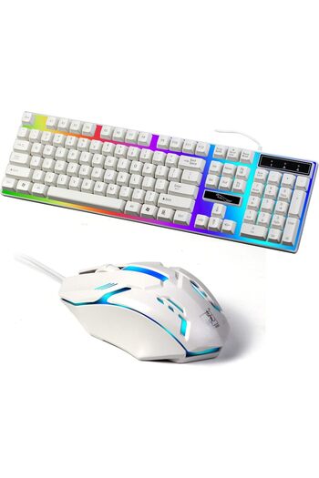 erorex لوحة مفاتيح ألعاب الكمبيوتر، ماوس، لوحة مفاتيح مرنة متعددة الألوان، أضواء LED، إحساس ميكانيكي