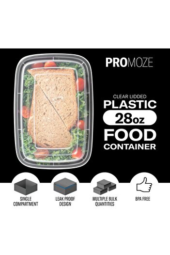 erorex 50 Pack Meal Prep Plastic Microwavable Food Containers Meal Prepping Lids 28 Oz. 1 Compartment