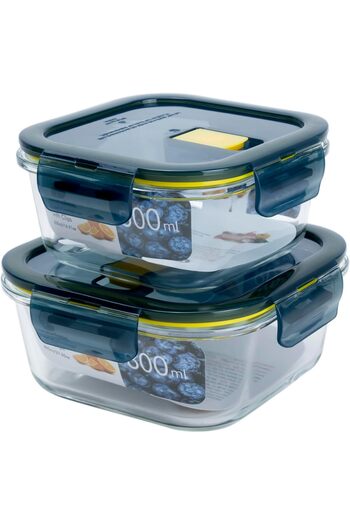 erorex 2Pcs Borosilicate Glass Food Saver Set Vent 500Ml & 800Ml Capacity, Openable Secure Air Vents,