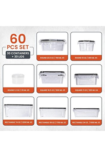 erorex 60Pcs Food Storage Containers Airtight Lids Kitchen Containers & Storage Organization, Meal Prep