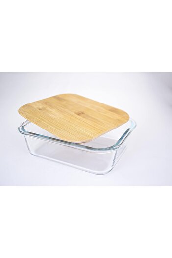 erorex Rectangular Glass Food Container With Bamboo Lid Clear 1500Ml