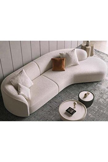 HOME HOUSE Four-Seater Sofa Swedish Wood and Bouclé - Beige