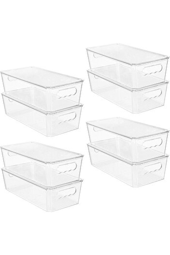 erorex 8Pcs Clear Organizers Storage Bins Lids, Stackable Plastic Storage Containers Handles Fridge,