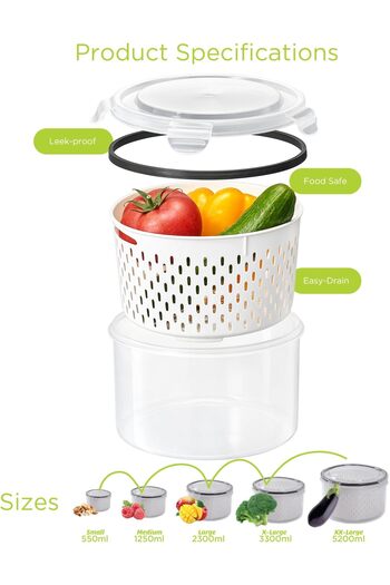 erorex Fruit Storage Containers Fridge Removable Colanders, Removable Colanders, Leakproof Fridge