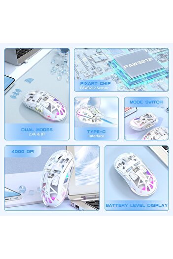 erorex ماوس ألعاب لاسلكي بإضاءة خلفية RGB ومنفذ USB و7 أزرار قابلة للبرمجة مع وضع مزدوج