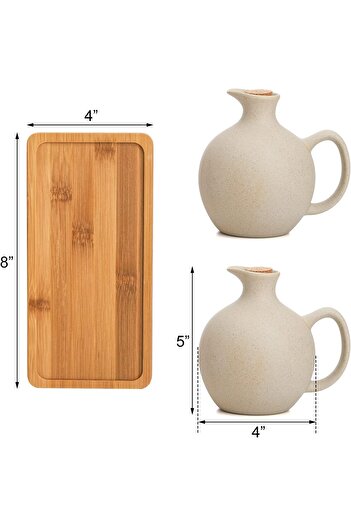 erorex Set 2 Ceramic Oil Vinegar Dispenser Cork Tray, 15 Oz Tabletop Oil Bottles Soy Sauce Jar, Decorative