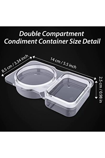 erorex Double Compartment Transparent Plastic Condiment Containers Lids Ideal Dips, Sauces, Salad